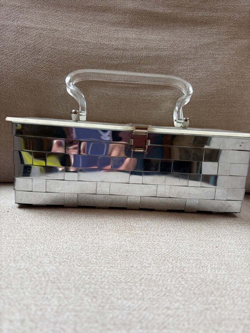 Silver Mosaic Acrylic-Handle Clutch Bag lucite lid
